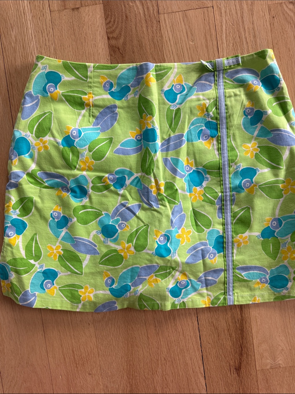 Lilly Pulitzer Lime Mini Skort with Blue Bird & Yellow Floral Print